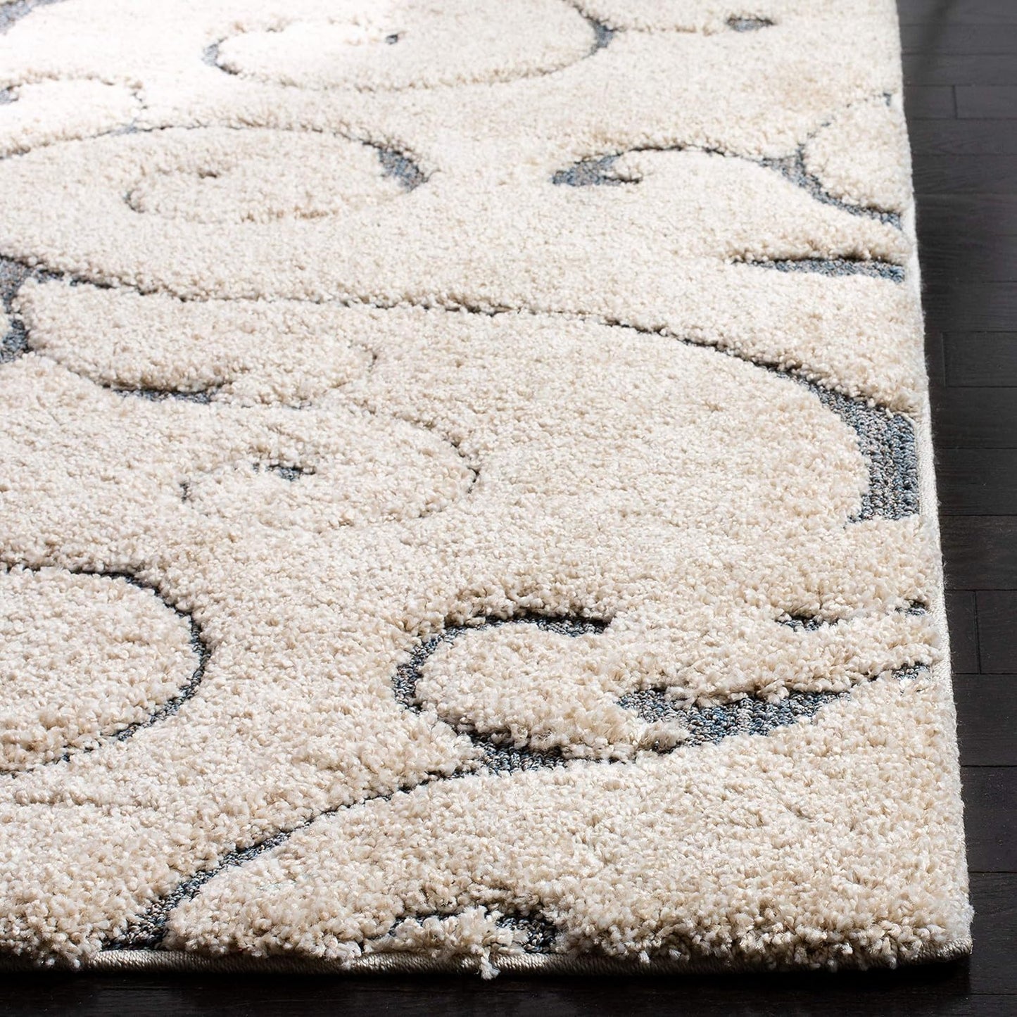 SAFAVIEH Florida Shag Collection Runner Rug - 2'3" x 9', Beige & Blue Grey, Scroll Design, Non-Shedding & Easy Care, 1.2-inch Thick Ideal for High Traffic Areas in Living Room, Bedroom (SG455-1155)