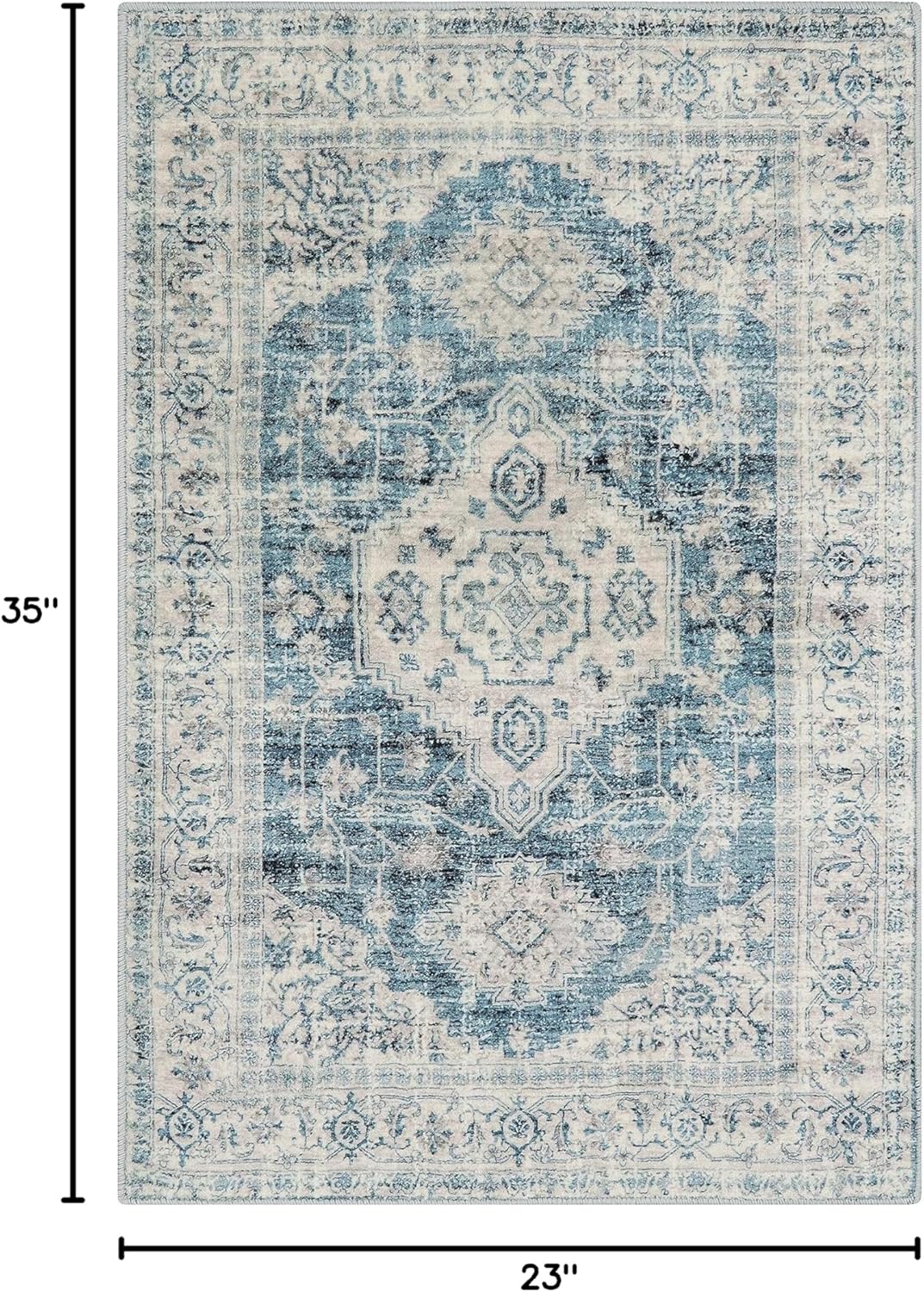 Lahome Oriental Washable Small Area Rug, 2x3 Rugs for Entryway Kitchen, Ultra-Thin Soft Indoor Door Mat Non Slip Throw Carpet for Bedroom Bathroom, Blue
