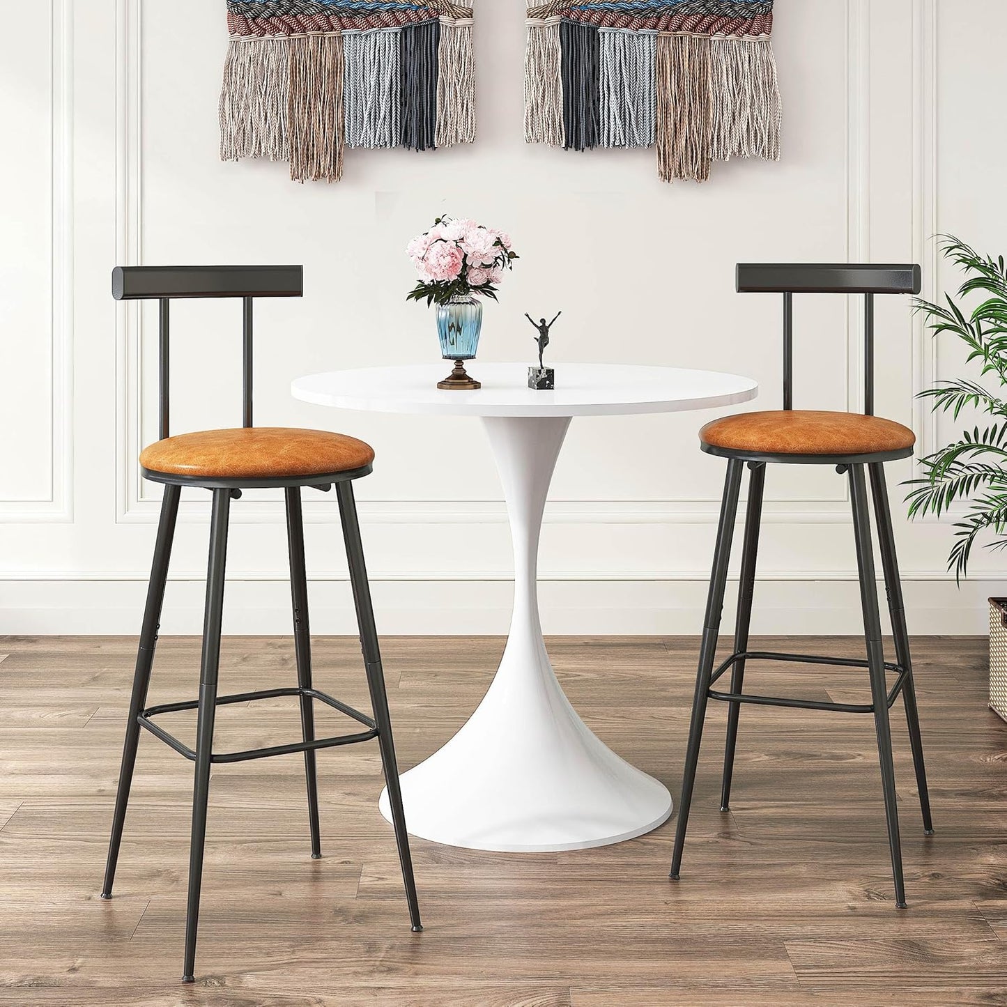 Bar Stools, Set of 2 High Kitchen Barstools, Bar Chairs with Backrest and Footrest, Industrial Counter Stools with PU Soft seat, for Kitchen, Living Room, Pub, Rustic Brown BS-013RB