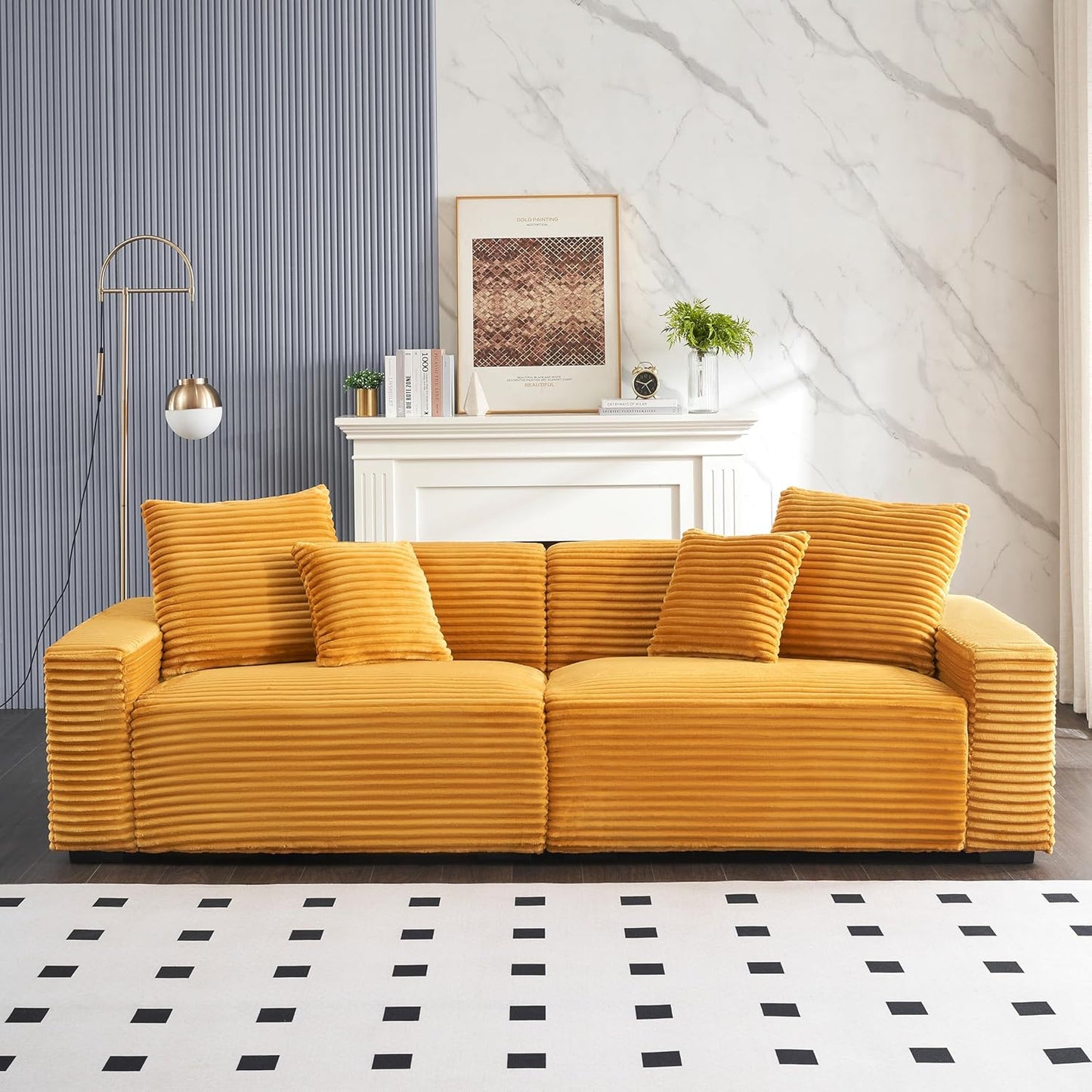 Ball & Cast 104" Modular Sectional Sofa,Comfy Loveseat Couch with 4 Pillows,Corduroy Fabric Upholstered Couches W/Deep Seat and Armrest,4 Seater Sectional Sofa for Living Room,Apartment,Orange