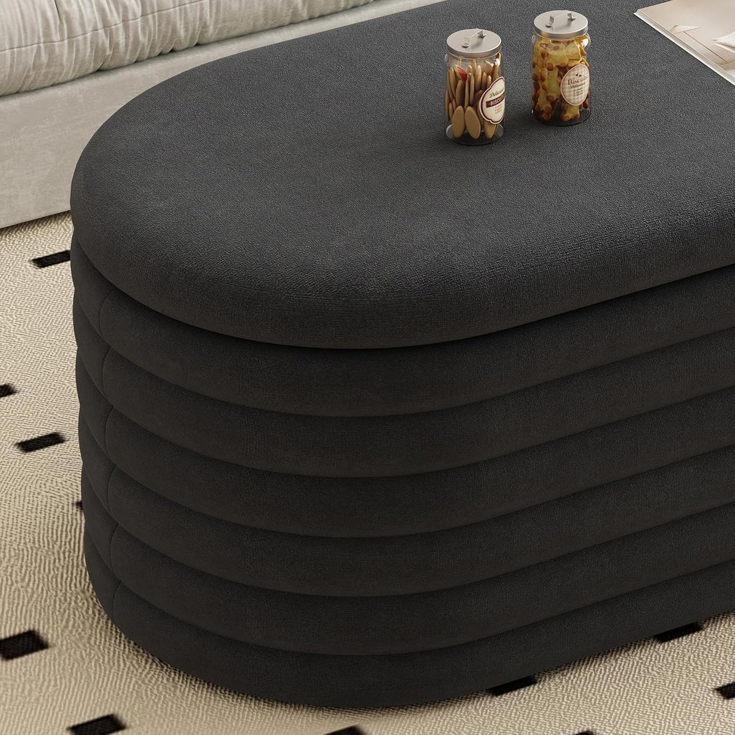 Storage Ottoman Bench 40 inch Upholstered Chenille Fabric Storage Bench for Bedroom End of Bed Stool Aesthetic Large Storag Ottoman for Living Room Entryway,Black