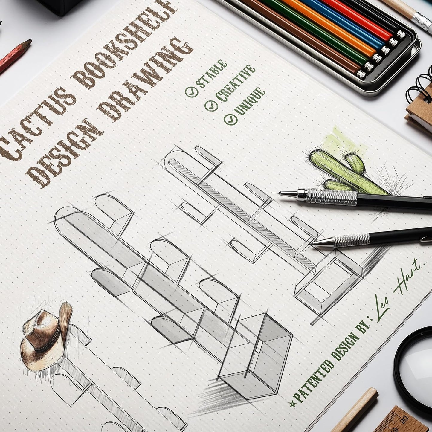 Cactus Tree Bookshelf, 5-Tier Wood 50" Tall Corner Storage Rack for CDs/Movies/Books, Small Space-Saving Organizer Shelves for Living Room, Bedroom, Home Office (Rustic Brown)