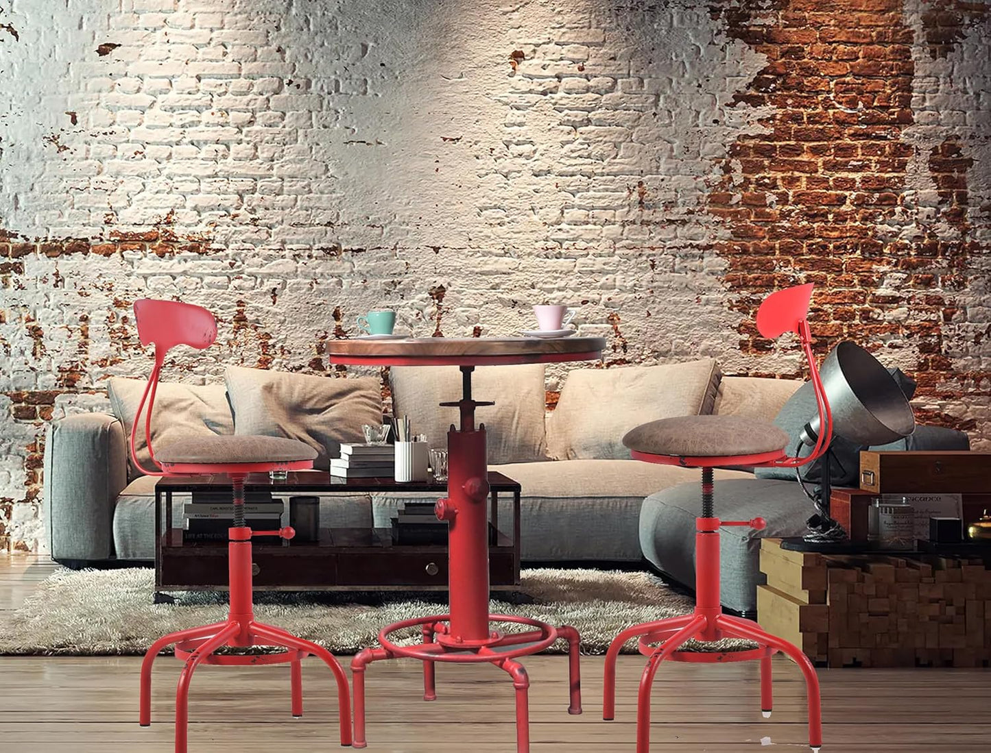 Topower Home Kitchen Stool, Industrial Counter Stool, Height Adjustable Swivel Bar Stools Indoor House Design with Iron Backrest Antique Red Set of 2