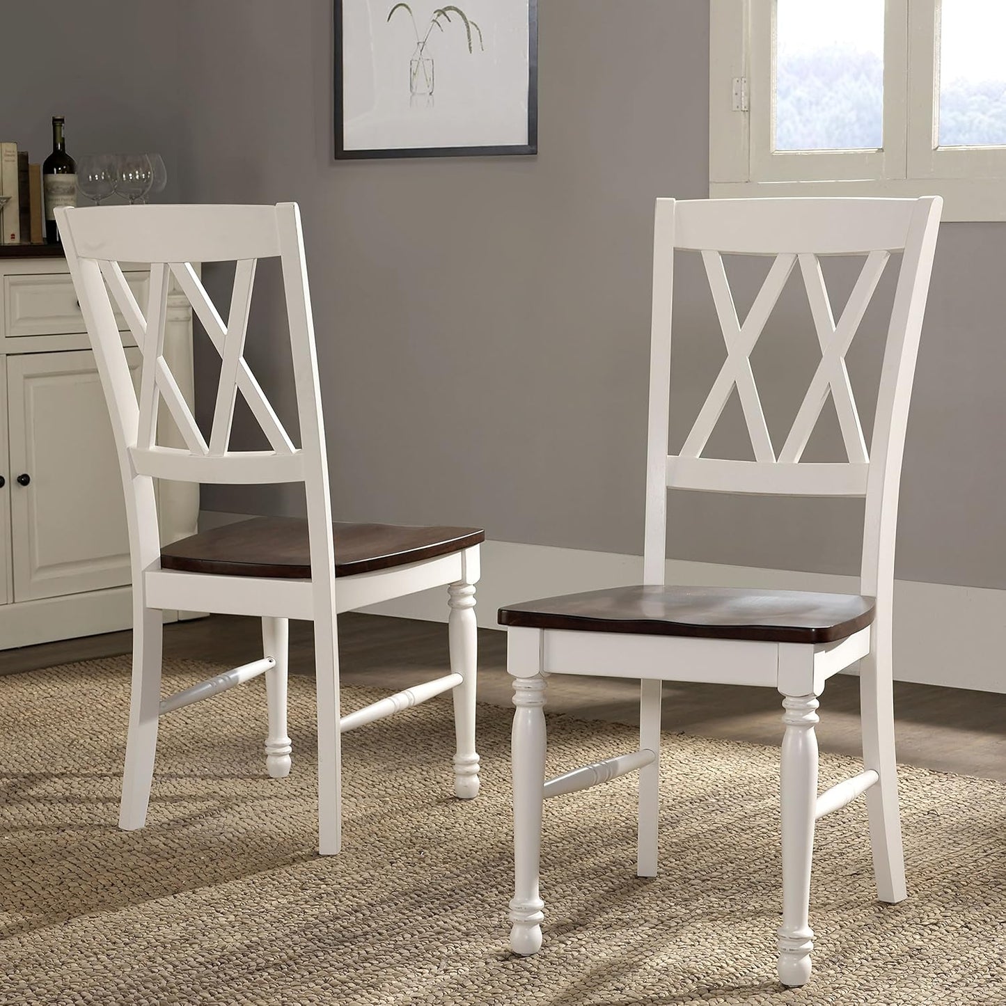 Crosley Furniture Shelby 5-Piece Traditional Dining Table Set for 4, Dinner Tables with Kitchen Chairs, Distressed White