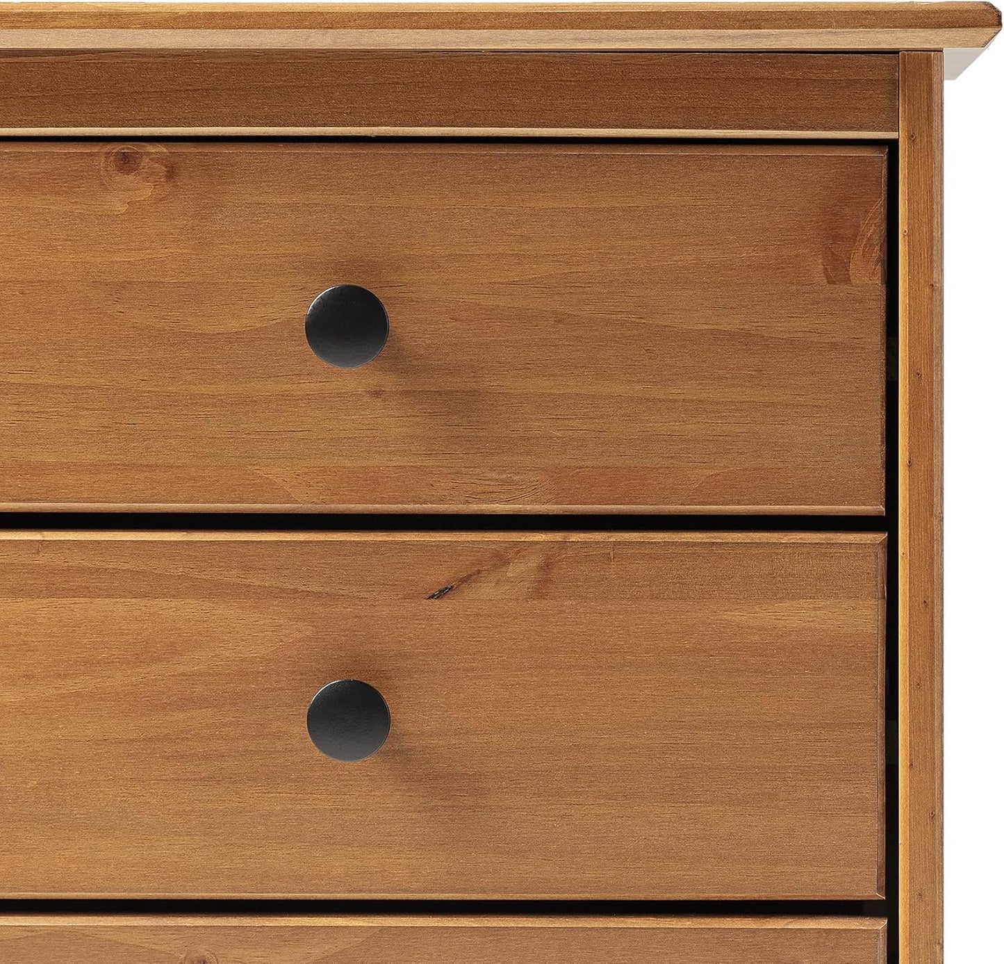 Walker Edison Traditional Wood 3 Drawer Nightstand Side Table Bedroom Storage Drawer and Shelf Bedside End Table, 18 Inch, Caramel