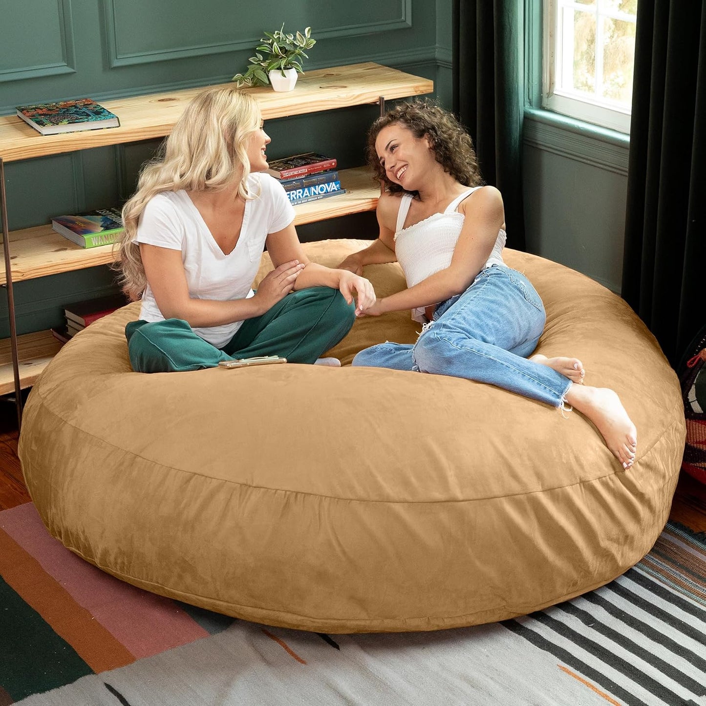 Jaxx 6 Foot Cocoon - 2-in-1 Convertible Bean Bag Bed & Large Bean Bag Chair for Adults, Camel