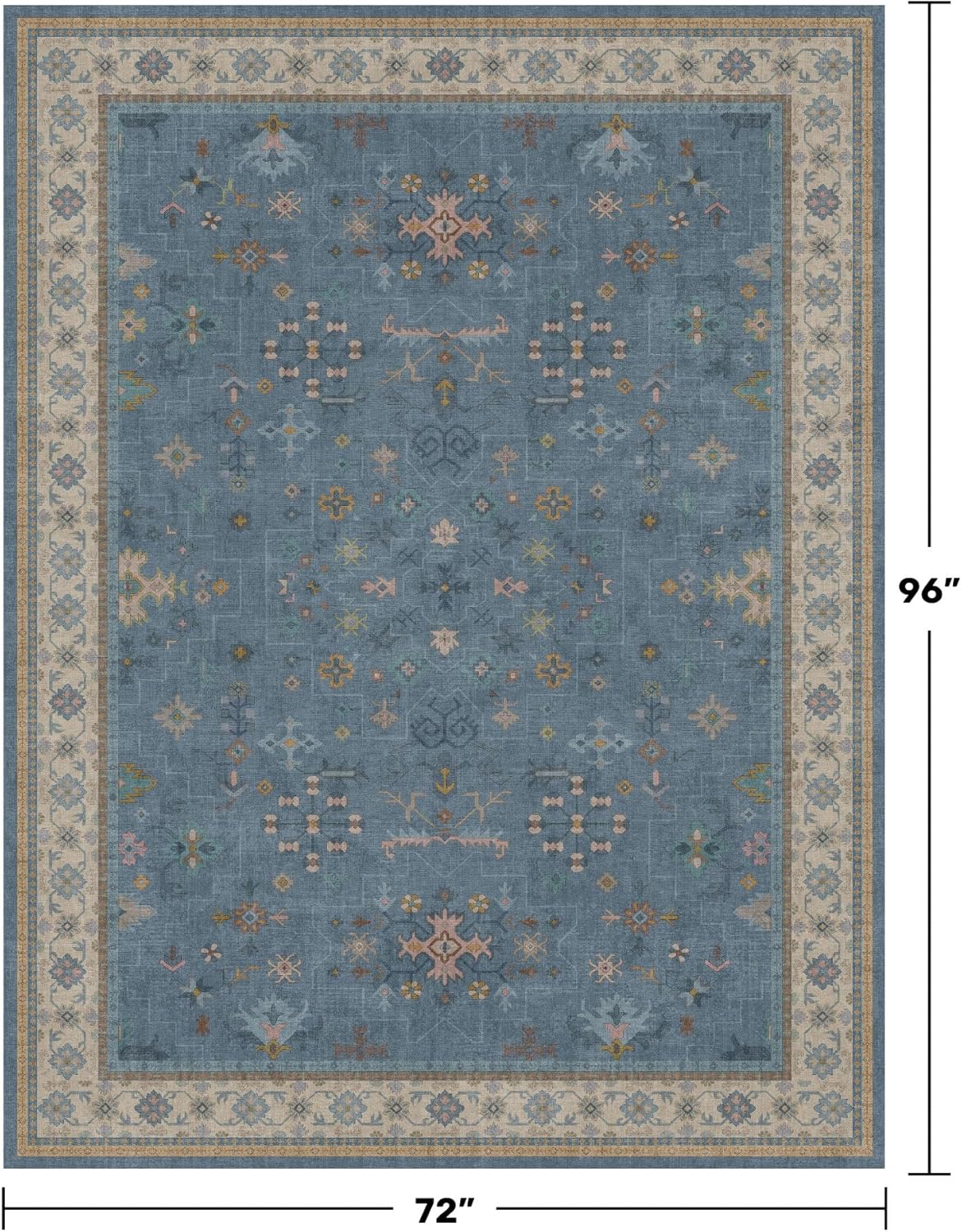 Boho 6x8 Living Room Rugs - Modern Blue Dining Room Rug for Under Table, Lightweight Washable Foldable Low Pile Soft Carpet, Eclectic Floral Bedroom Décor Aesthetic