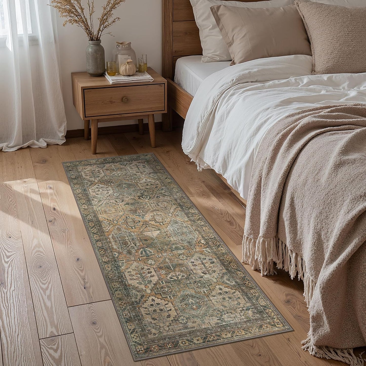 GENIMO 3x8 Runner Rugs for Hallway, Machine Washable Non Slip Vintage Rugs, Low Pile Lightweight Soft Print Rug for enrtyway, Corridor, Home Office, Kitchen, Warm Taupe