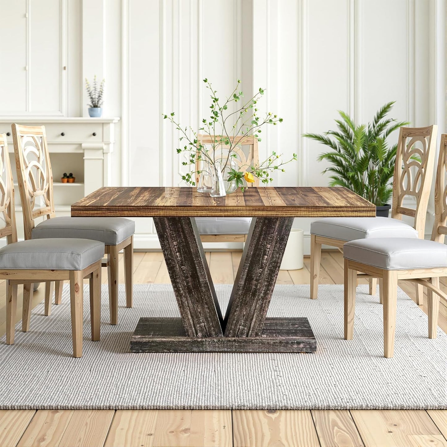 47" Dining Table, Wooden Kitchen Dinner Table Heavy Duty, Farmhouse Table for Dining Room, Living Room Space Saving, Black