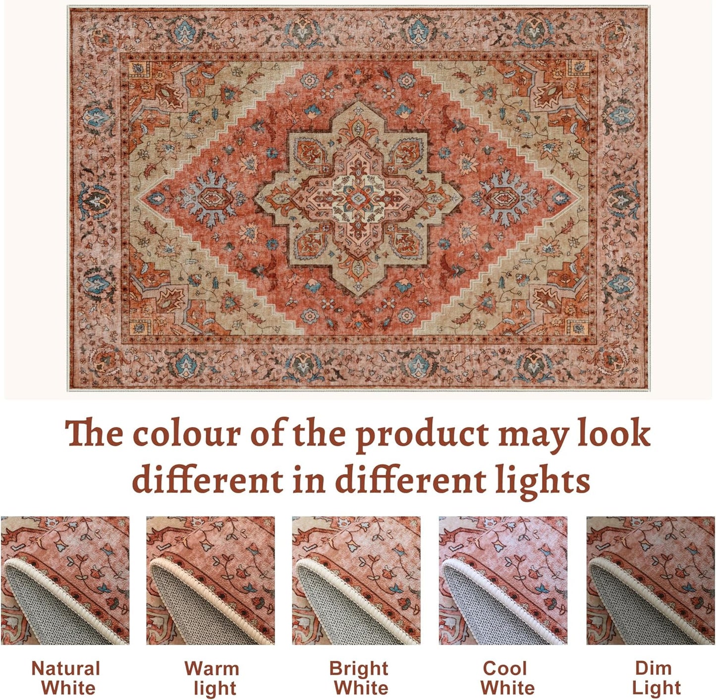 Tangsoo 4x6 Area Rug for Living Room, Washable Vintage Indoor, Distressed Carpet for Bedroom Non Slip for Dining Room, Soft Low Pile Rugs Foldable Floor Rug for Dorm Bedside Bathroom