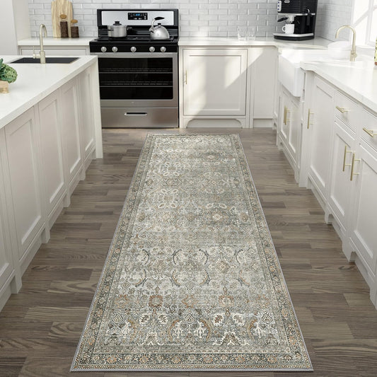 2X5 Area Rugs Machine Washable Rugs for Living Room, Vintage Boho Large Rugs for Bedroom Dining Room, Non Slip Indoor Soft Distressed Lightweight Thin Low Pile Carpet, Taupe