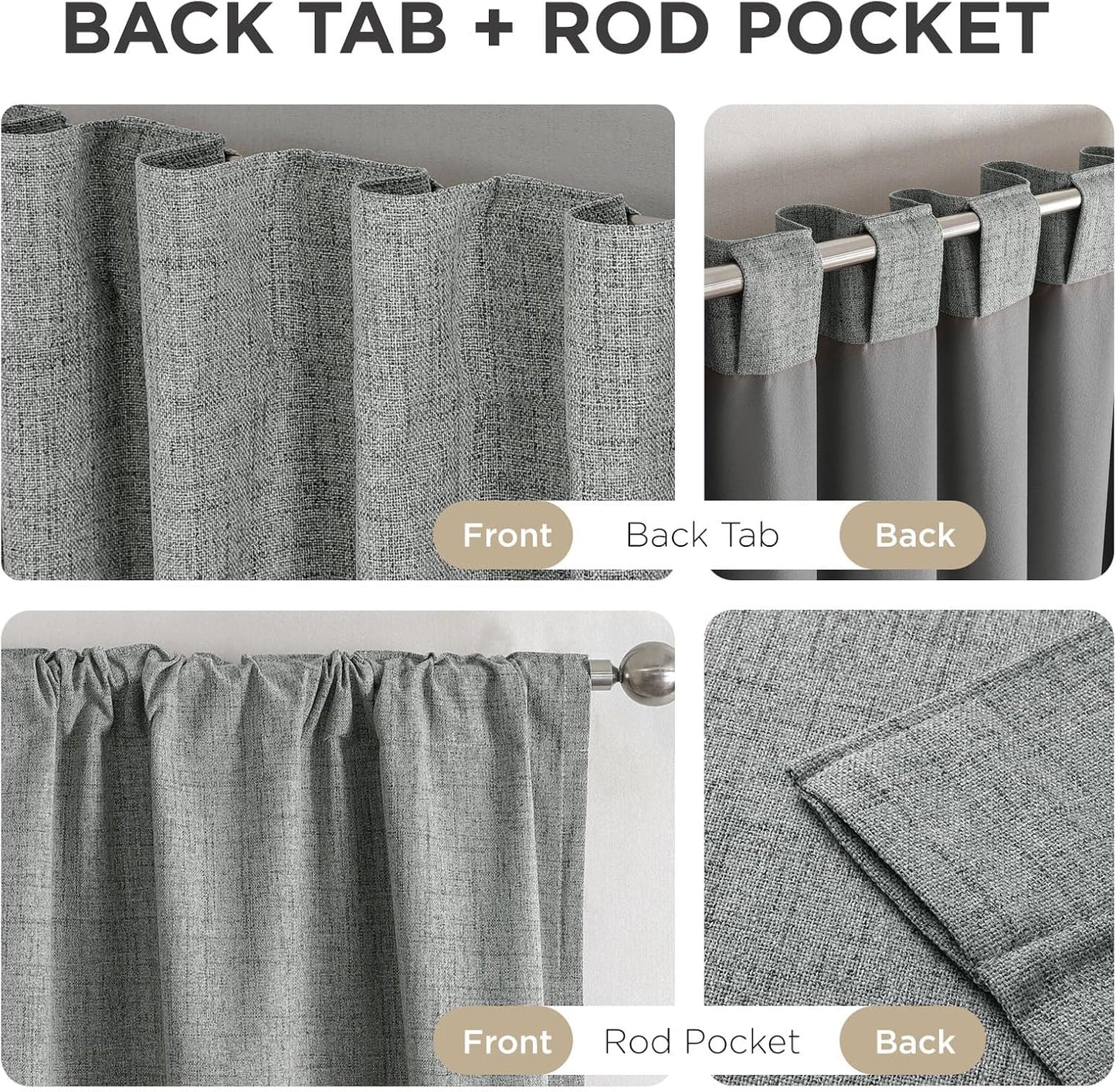 Joydeco 100% Blackout Curtains for Bedroom - Natural Linen Curtains 37" W x 84" L Long, Thermal Insulated 2 Panels Light Grey. Room Darkening Light Blocking Drapes for Living Room