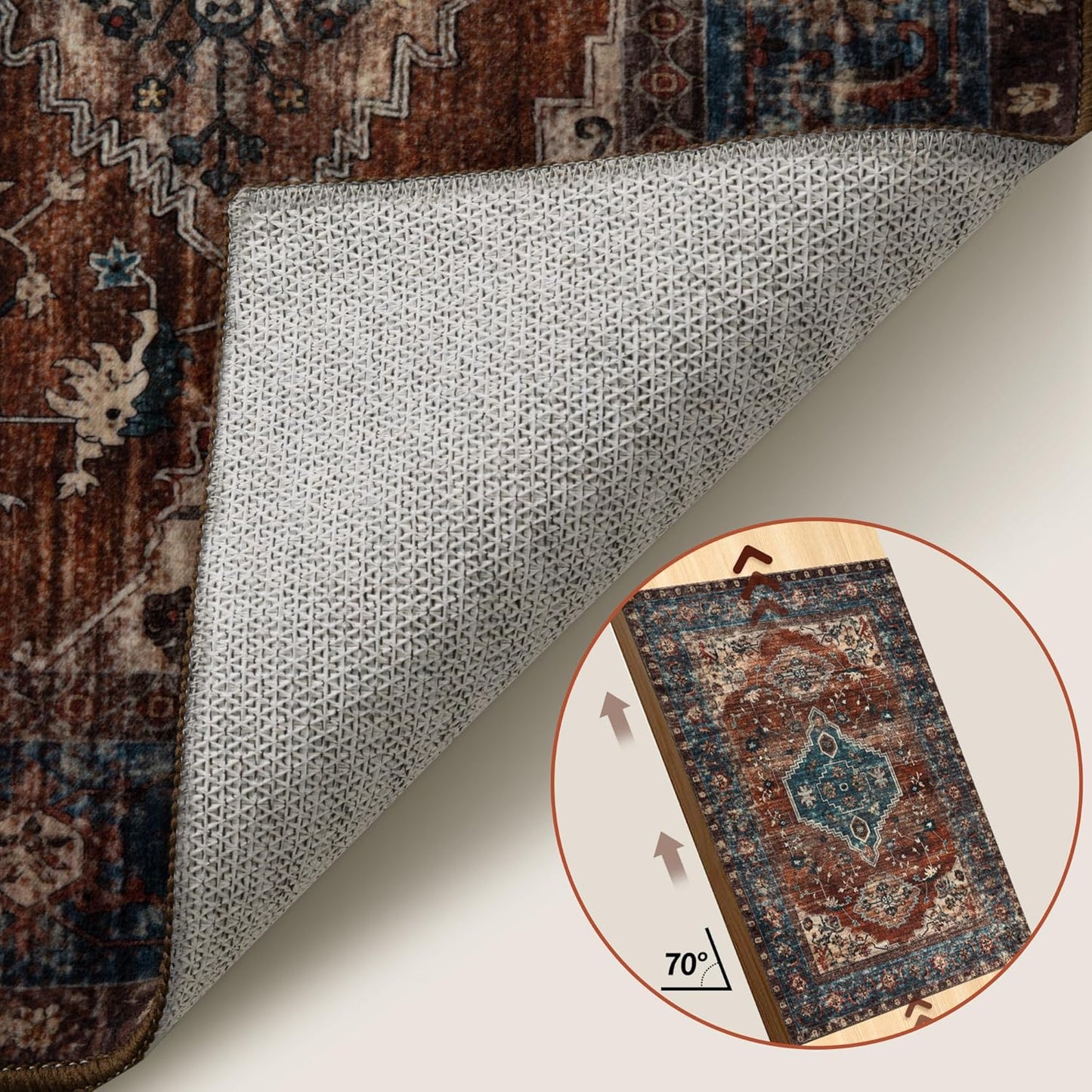 Tangsoo 2x6 Washable Runner Rug for Hallways, Non Slip Vintage Runner Rug, Soft Low Pile Long Rug Runner, Print Distressed Carpet Runners for Kitchen Bedroom Entryway Bathroom Living Room Rust