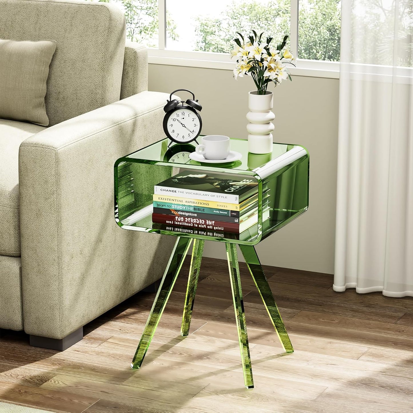 Acrylic Side Table, Acrylic Nightstand Bedside Table for Bedroom (Green, 16.5'' x 11.8'' x 21.6'')