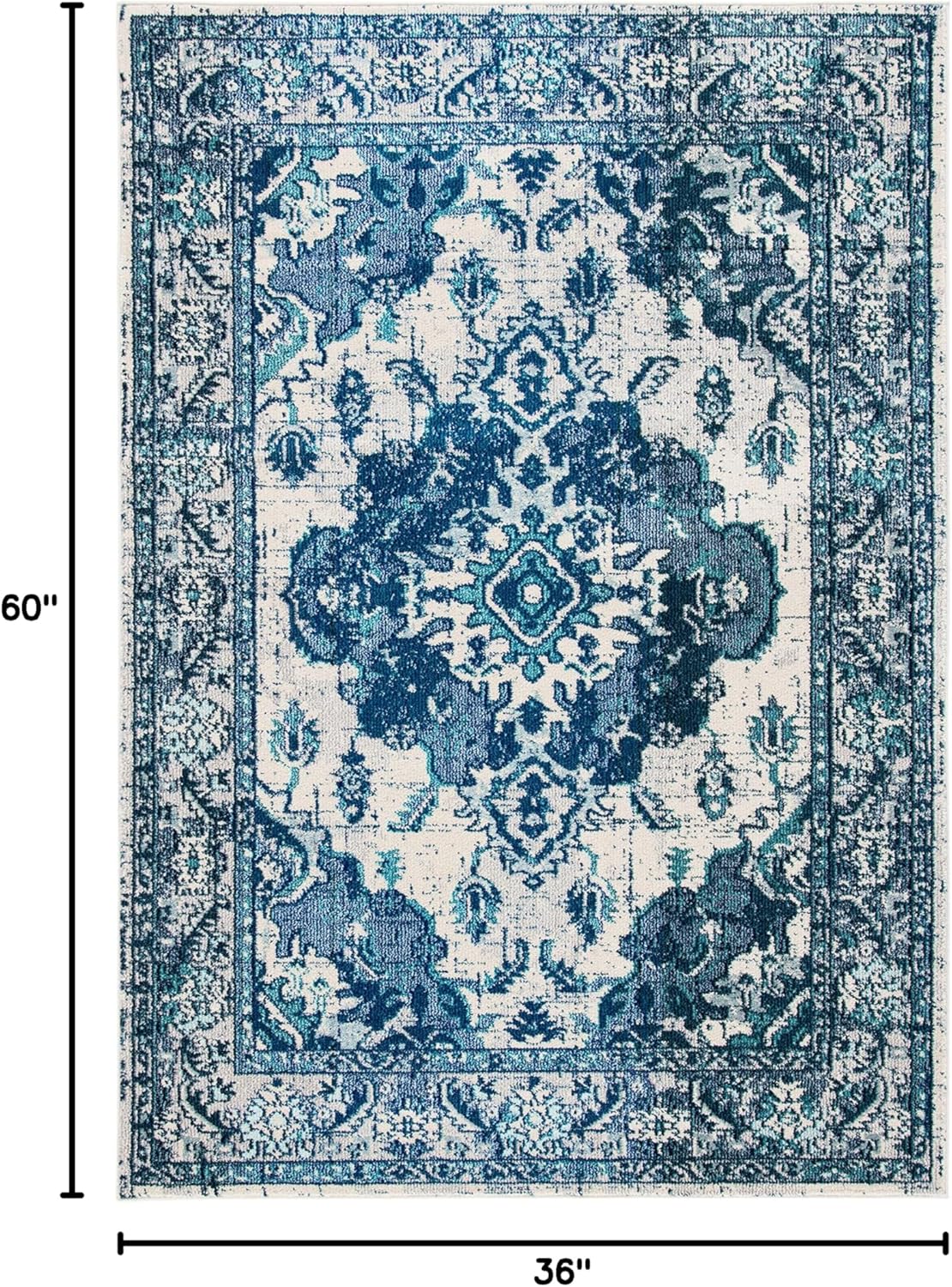 SAFAVIEH Monaco Collection MNC243A Boho Chic Medallion Distressed Non-Shedding Living Room Bedroom Accent Area Rug, 3' x 5', Ivory / Blue