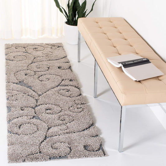 SAFAVIEH Florida Shag Collection Runner Rug - 2'3" x 21', Grey & Light Blue, Scroll Design, Non-Shedding & Easy Care, 1.2-inch Thick Ideal for High Traffic Areas in Living Room, Bedroom (SG455-1160)