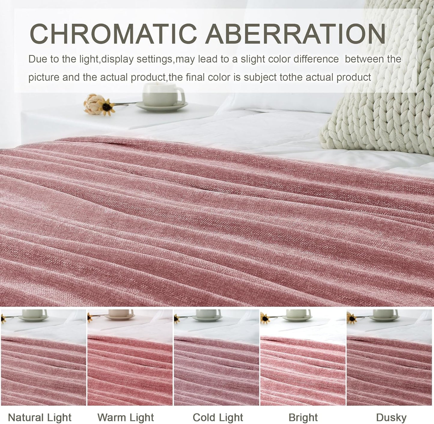 Chenille Throw Blanket for Couch 50"X 60", Soft Cozy Throws with Fringe Tassel for Bed Sofa Chair Cover, Lightweight Knitted Decorative Boho Blankets for Living Room, Mauve