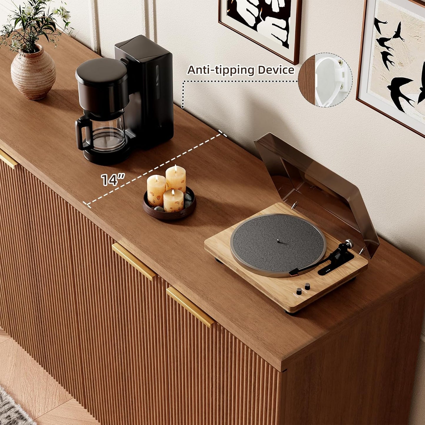 Sideboard Buffet Cabinet with Storage, 4 Doors Wood Entryway Cabinet, Modern Accent Cabinet with Solid Wood Feet & Adjustable Shelves, Multifunctional Console Table for Living Room, Kitchen, Hallway