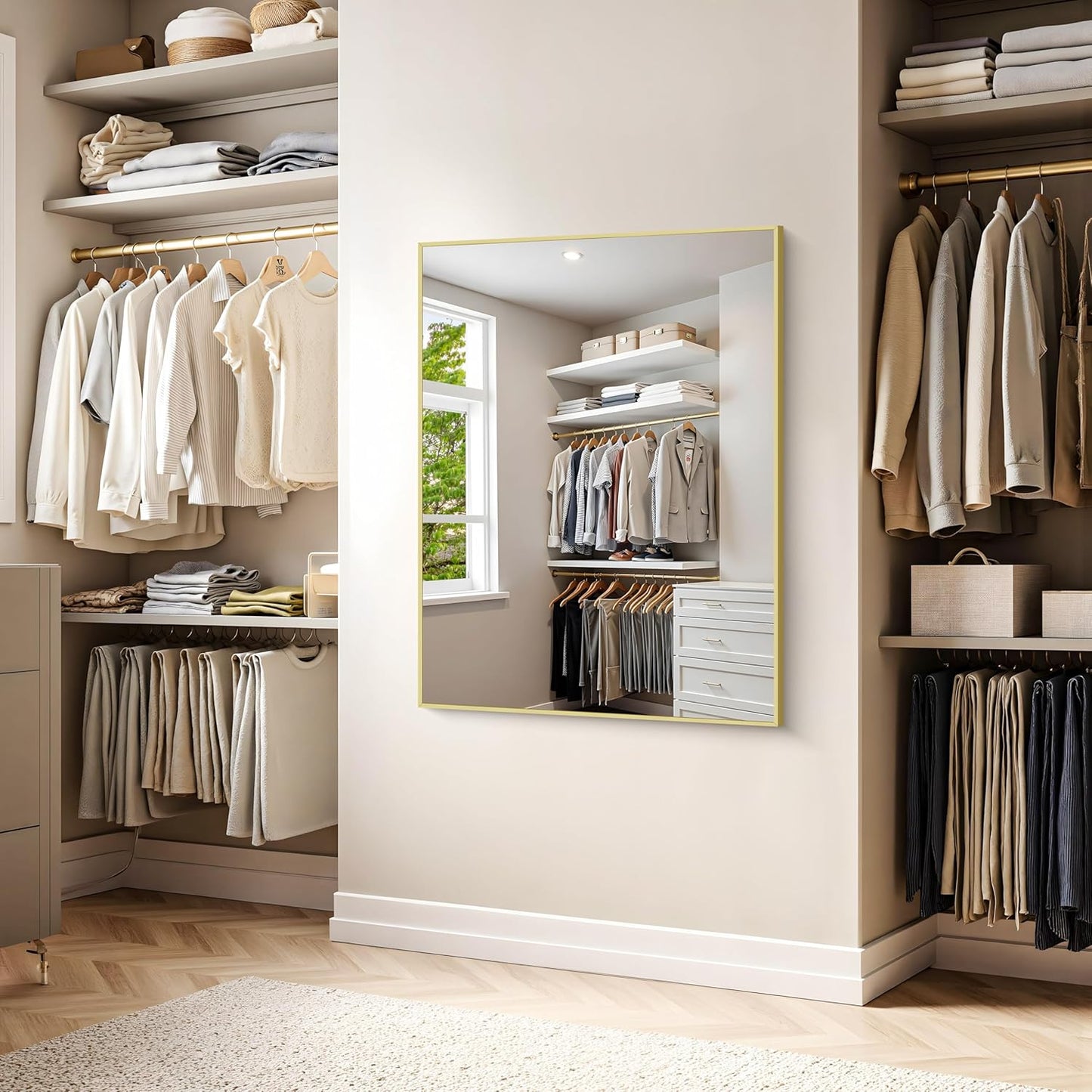 KOCUUY Gold Bathroom Mirror, 48"x36" Large Rectangular Mirror with Metal Frame, Gold Vanity Mirror with Modern Design for Bathroom, Living Room, Farmhouse, Entryway, Hang Horizontal/Vertical