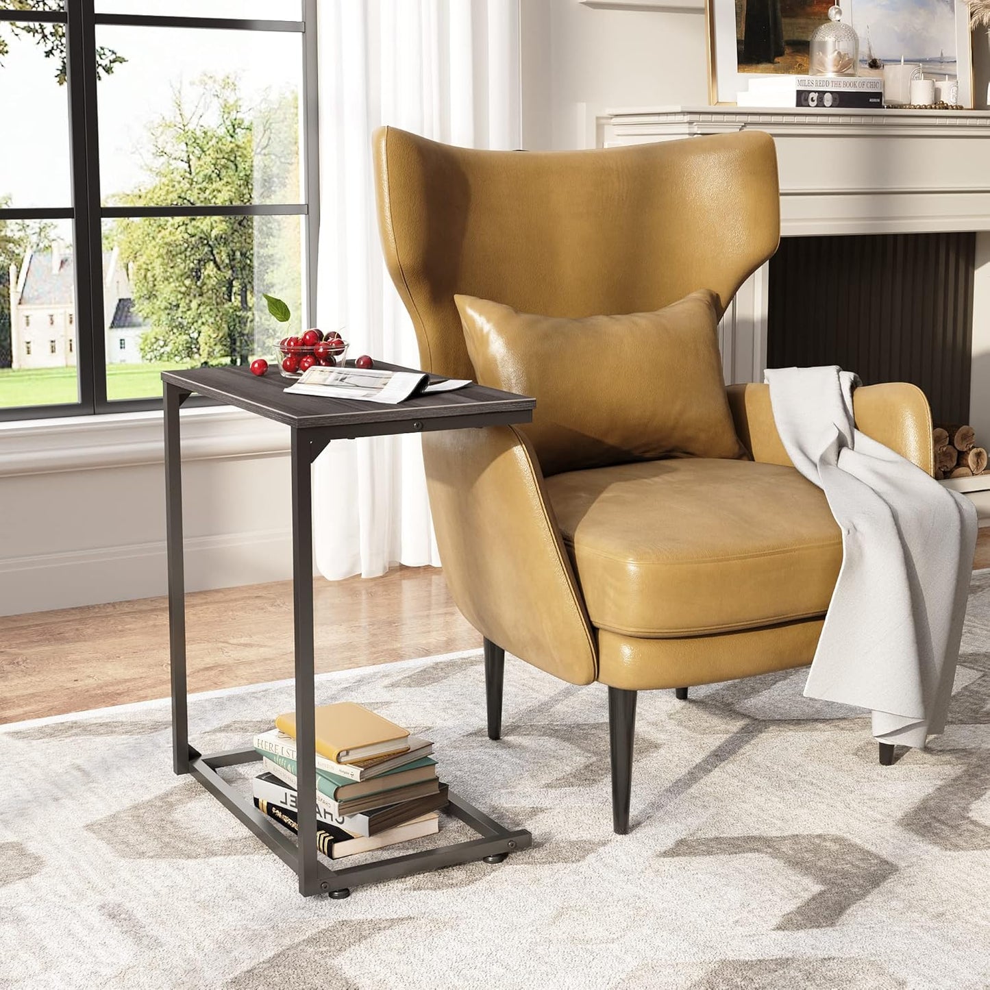 WLIVE C Shaped End Table, Small Couch Side Table for Coffee & Snack, Sofa Table That Slide Under for Living Room, Bedroom, 14.6 x 22.8 x 26.3 Inches, Grey