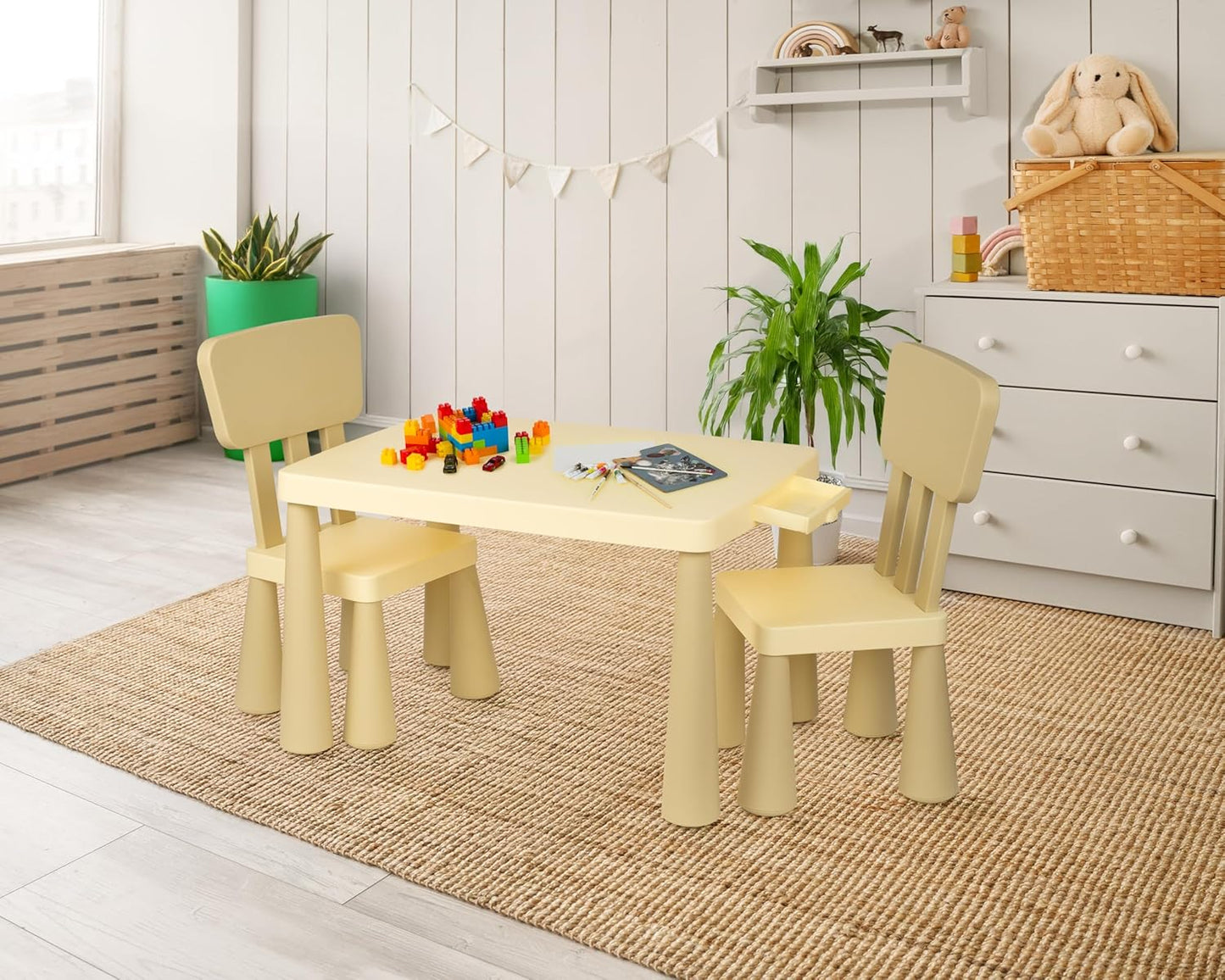 Kids Table and Chairs Set with Storage Drawer, Height-Adjustable Children's Desk for Toddlers, Sturdy Easy-Clean Surface, Safe Rounded Corners, Perfect for Playroom, Study, Arts & Crafts