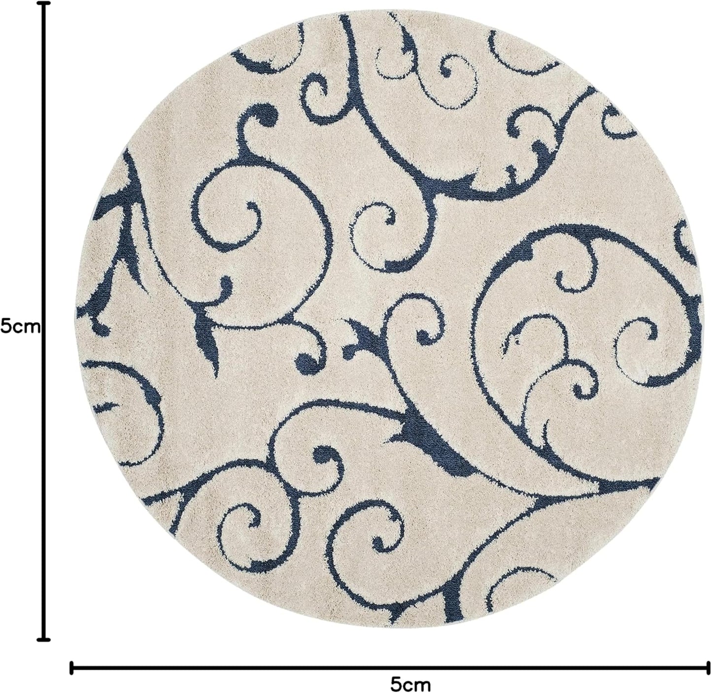 SAFAVIEH Florida Shag Collection Area Rug - 5' Round, Cream & Blue, Scroll Design, Non-Shedding & Easy Care, 1.2-inch Thick Ideal for High Traffic Areas in Living Room, Bedroom (SG455-1165)