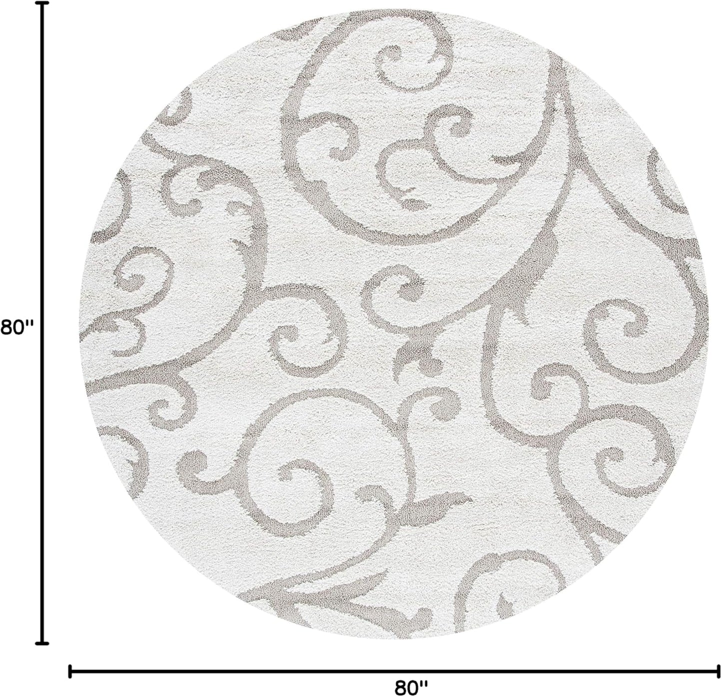 SAFAVIEH Florida Shag Collection Area Rug - 6'7" Round, Ivory & Beige, Scroll Design, Non-Shedding & Easy Care, 1.2-inch Thick Ideal for High Traffic Areas in Living Room, Bedroom (SG455-13LT)