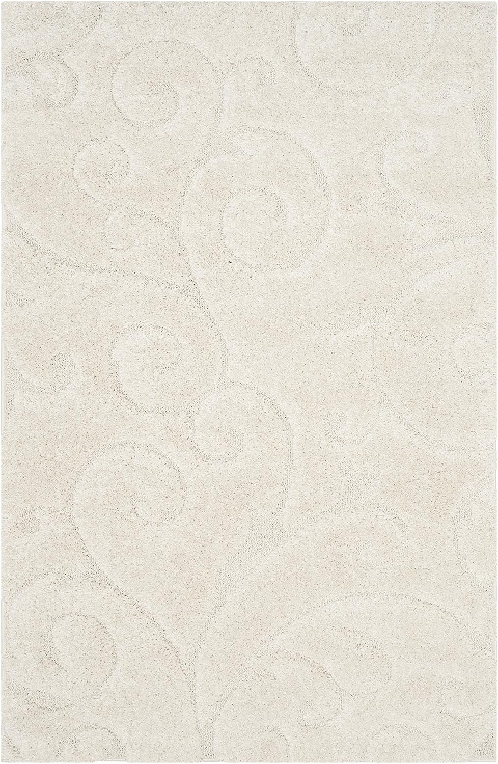 SAFAVIEH Florida Shag Collection Accent Rug - 4' x 6', Creme & Creme, Scroll Design, Non-Shedding & Easy Care, 1.2-inch Thick Ideal for High Traffic Areas in Foyer, Living Room, Bedroom (SG455-1111)