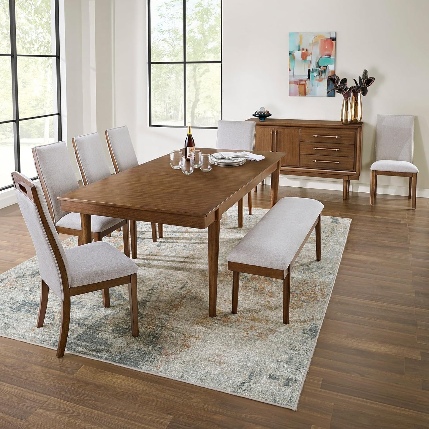 Signature Design by Ashley Lyncott Contemporary Upholstered Armless Dining Chair with Cutout Handle, Set of 2, Beige & Light Brown