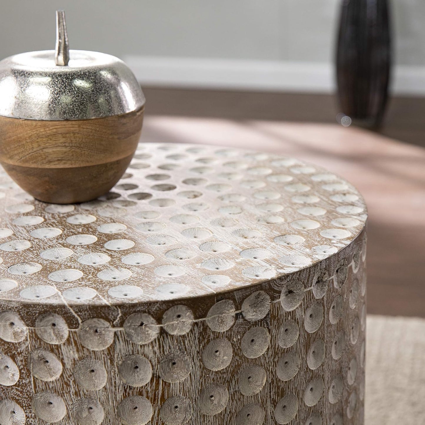 SEI Furniture Campti Round Accent Table, White