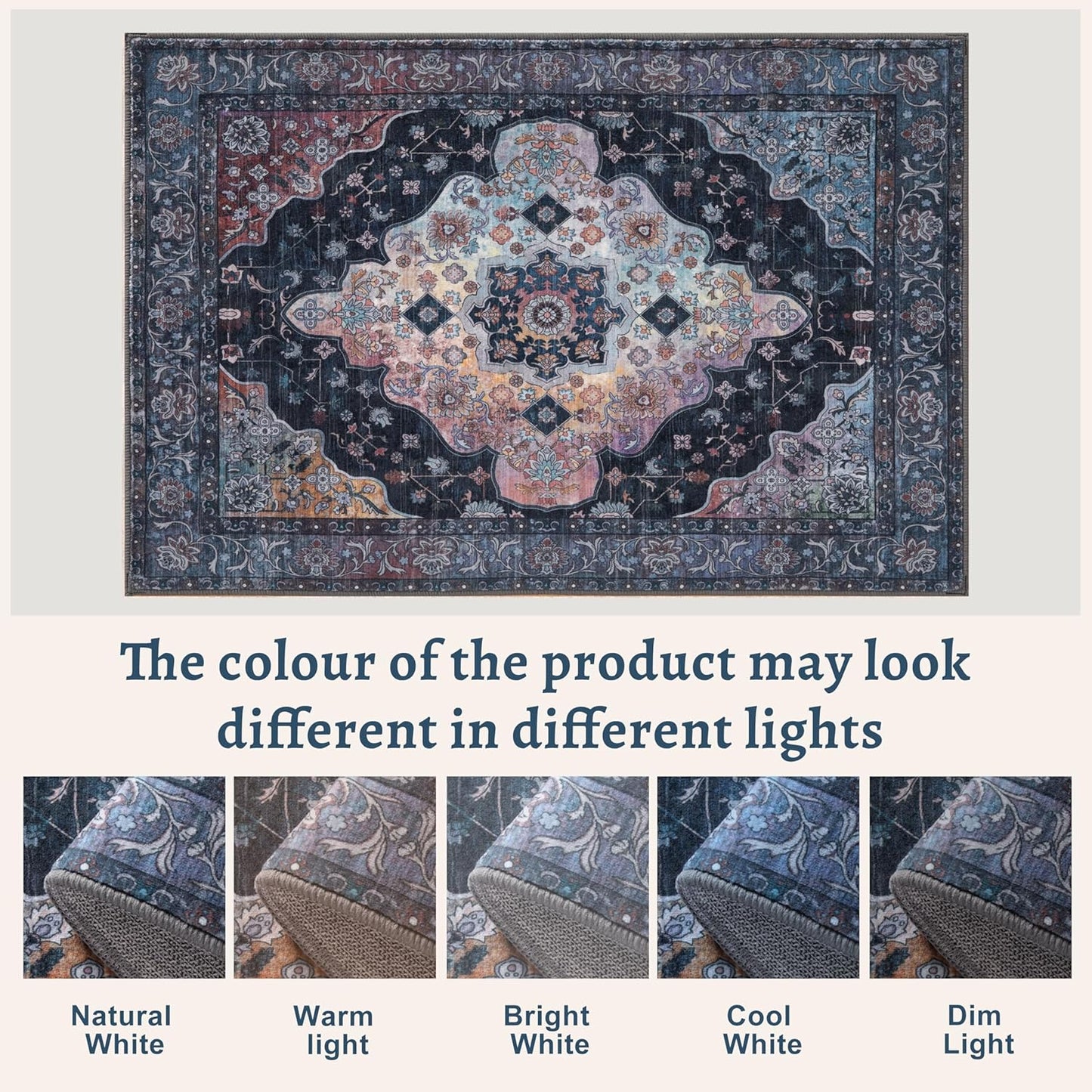 Tangsoo 2.6x8 Washable Runner Rug for Hallways, Non Slip Vintage Runner, Soft Low Pile Long Rug Runner, Print Distressed Navy Carpet Runners for Kitchen Bedroom Entryway Bathroom Living Room