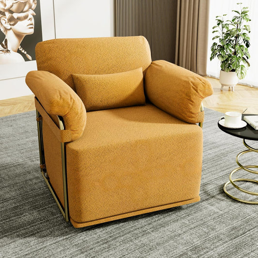 KEIKI Modern Comfy Swivel Accent Reading Chair with Waist Pillows, 360°Square Upholstered Barrel Armchair Single Club Lounge Sofa Chairs for Living Room,Bedroom,Office,Orange