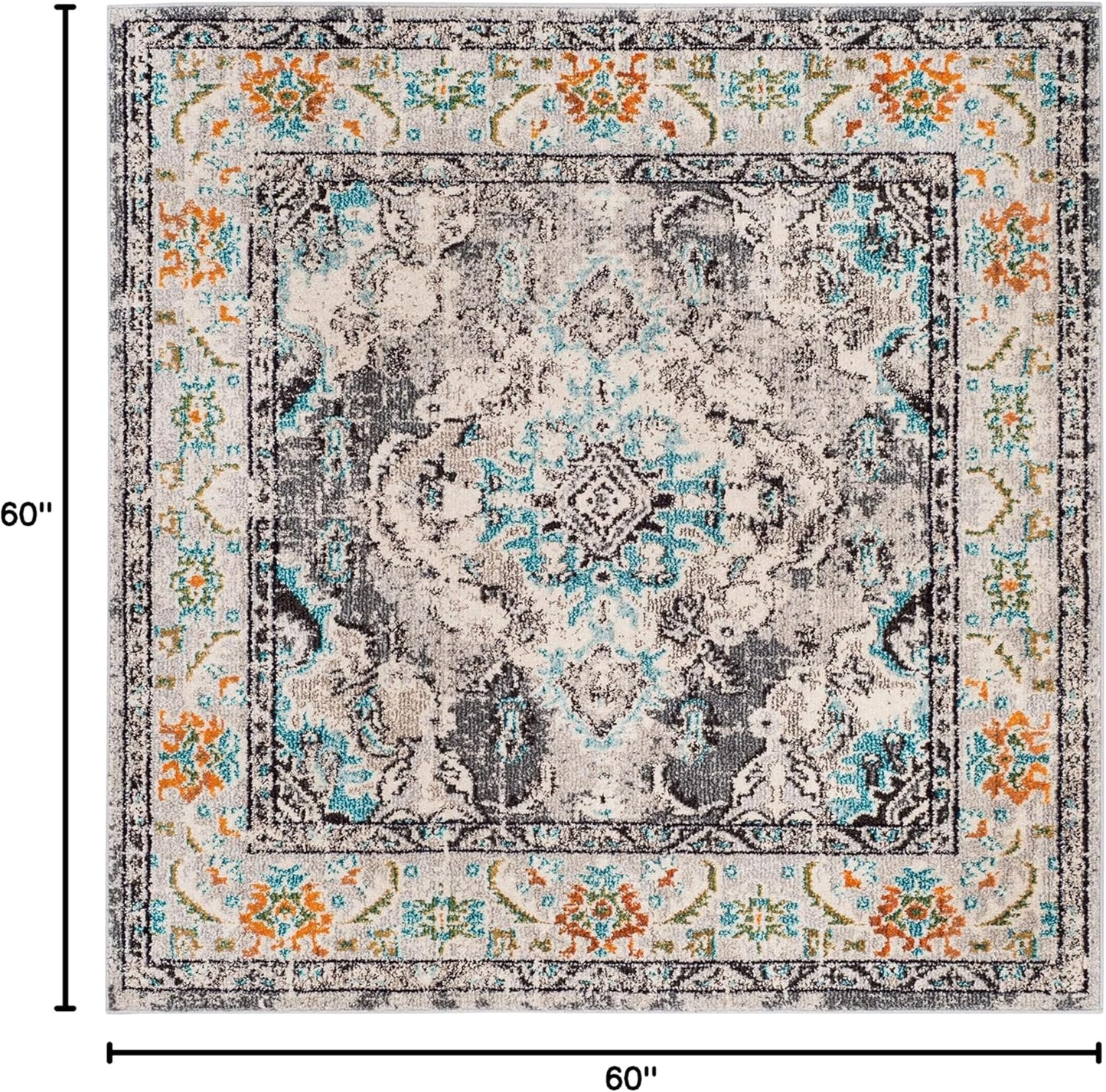 SAFAVIEH Monaco Collection Area Rug - 5' Square, Grey & Light Blue, Boho Chic Medallion Distressed Design, Non-Shedding & Easy Care, Ideal for High Traffic Areas in Living Room, Bedroom (MNC243G)