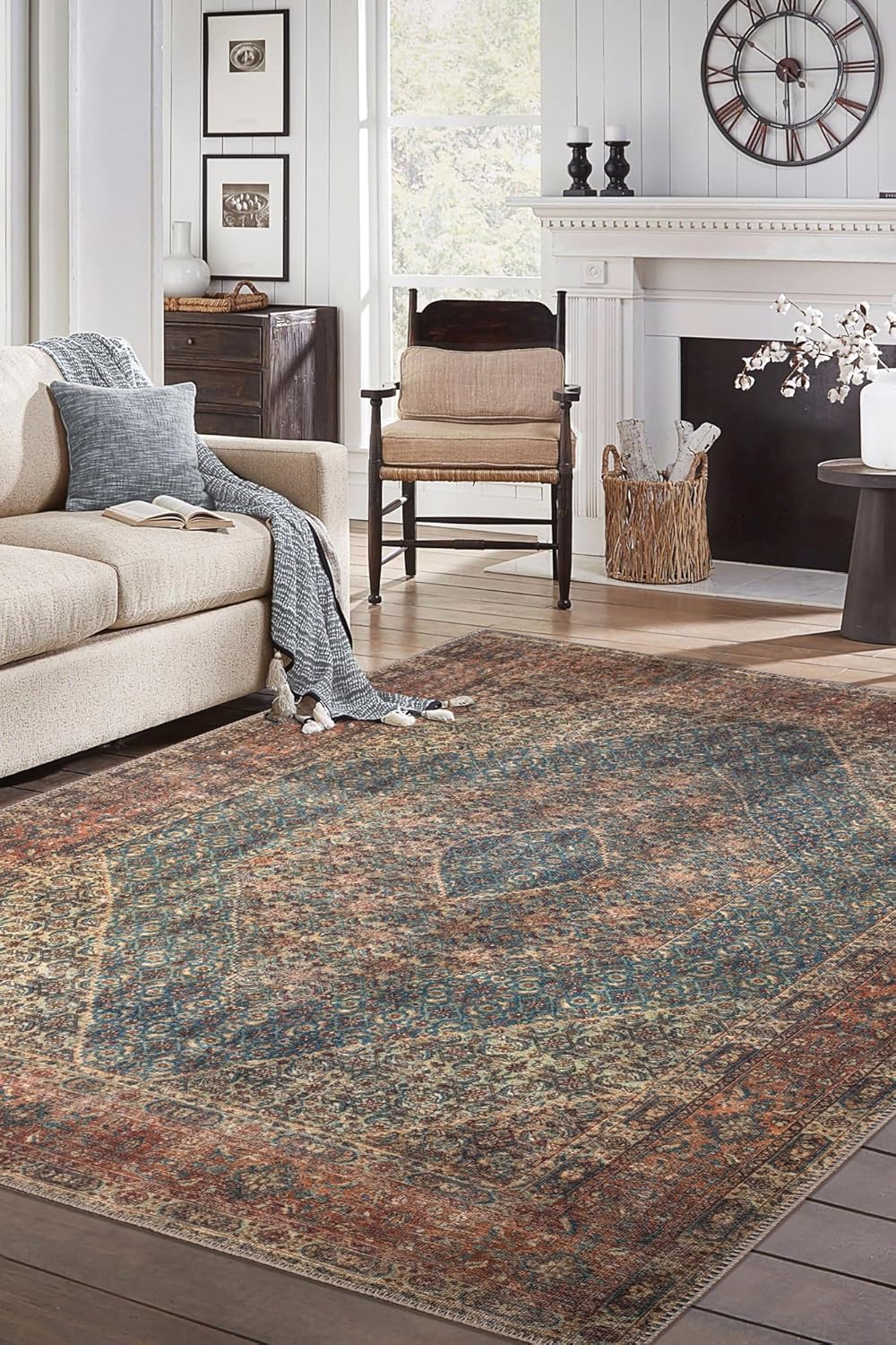 Keen Home Design 10x14 Rug - Machine Washable Area Rug with Non-Slip Backing, Ideal for Living Room, Dining Room, Bedroom - Vintage, Easy Clean, Durable, Low Pile Rug - (9'7" x 14')