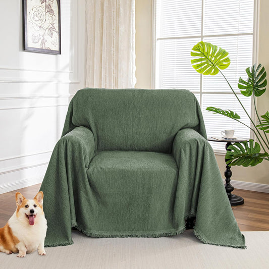 MYSKY HOME Chair Couch Cover Sectional Couch Covers for Pet Sofa Covers Non Slip Soft Couch Sofa Cover, Washable Furniture Protector Sofa Slipcover Sofa Throw Living Room, 71"x91", Moss Green