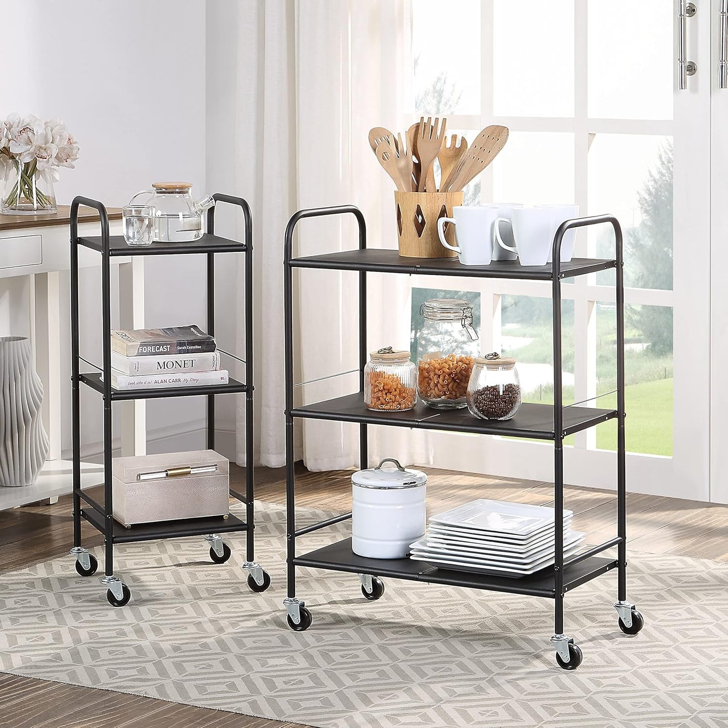 SunnyPoint Metal Rolling Organizer Utility Craft Cart (Large, BLK)