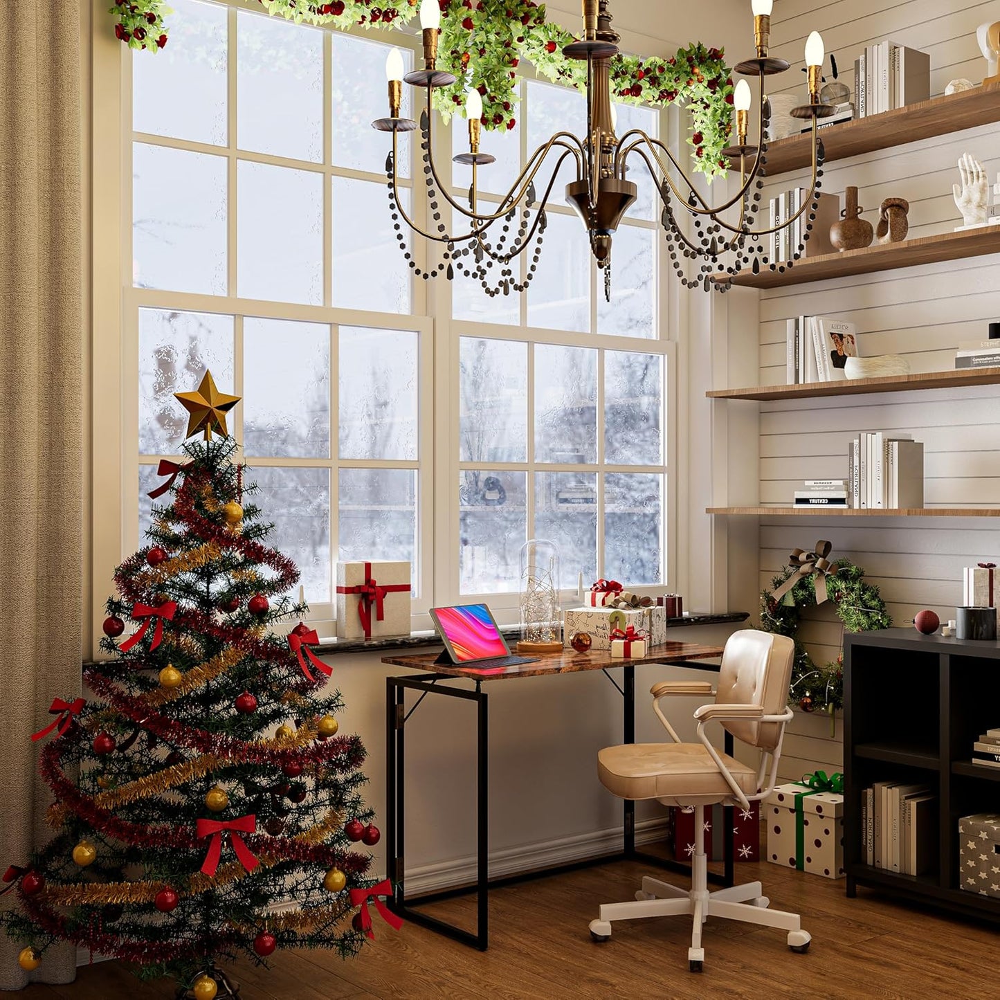 Folding Desk 40 Inch - No Assembly Small Foldable Desk for Small Space Minimalist, Space Saving Collapsible Compact Desks Portable Table for Craft, Writing, Study and Work