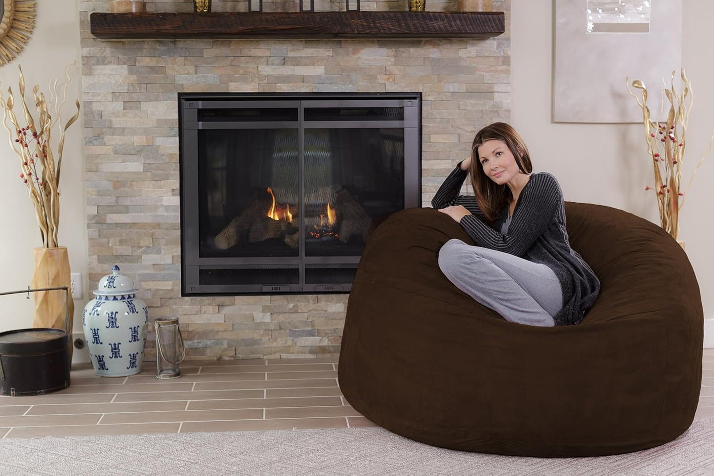 Chill Sack Bean Bag Chair - 5' Giant Memory Foam Lounge Chair with Soft Microfiber Cover – Cozy Furniture for Living Room, Dorm, & Kids' Rooms – Comfortable 5 Ft, Microsuede Lounge Sofa, Chocolate