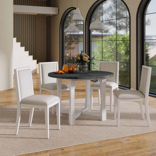 Ball & Cast 5 Pieces Dining Table Set with 4 Upholstered Chairs,Farmhouse Wooden Living Room Furniture for 4 W/ 57.7" Extendable Dining Table,for Dining Room,Bistro,Apartment,Grey+White