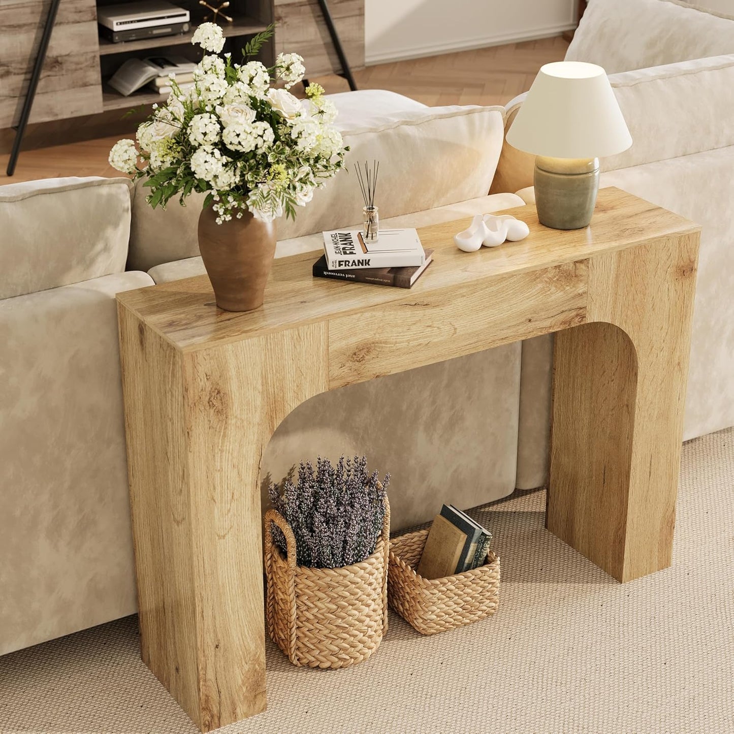 43 Inch Farmhouse Long Console Table, Wooden Sofa Table for Behind Couch, Entryway Furniture for Living Room or Hallway, Foyer Accent in Cracked Oak