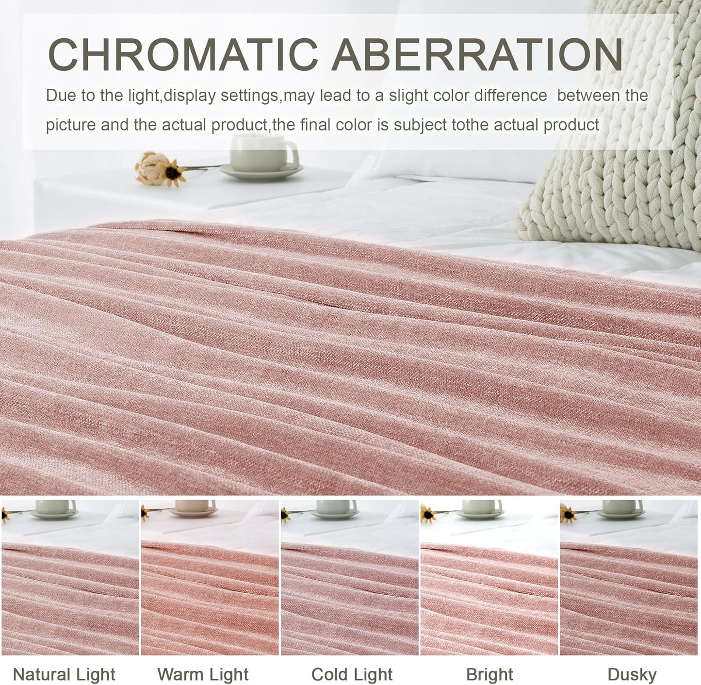 Chenille Throw Blanket for Couch 50"X 60", Soft Cozy Throws with Fringe Tassel for Bed Sofa Chair Cover, Lightweight Knitted Decorative Boho Blankets for Living Room, Dusty Pink