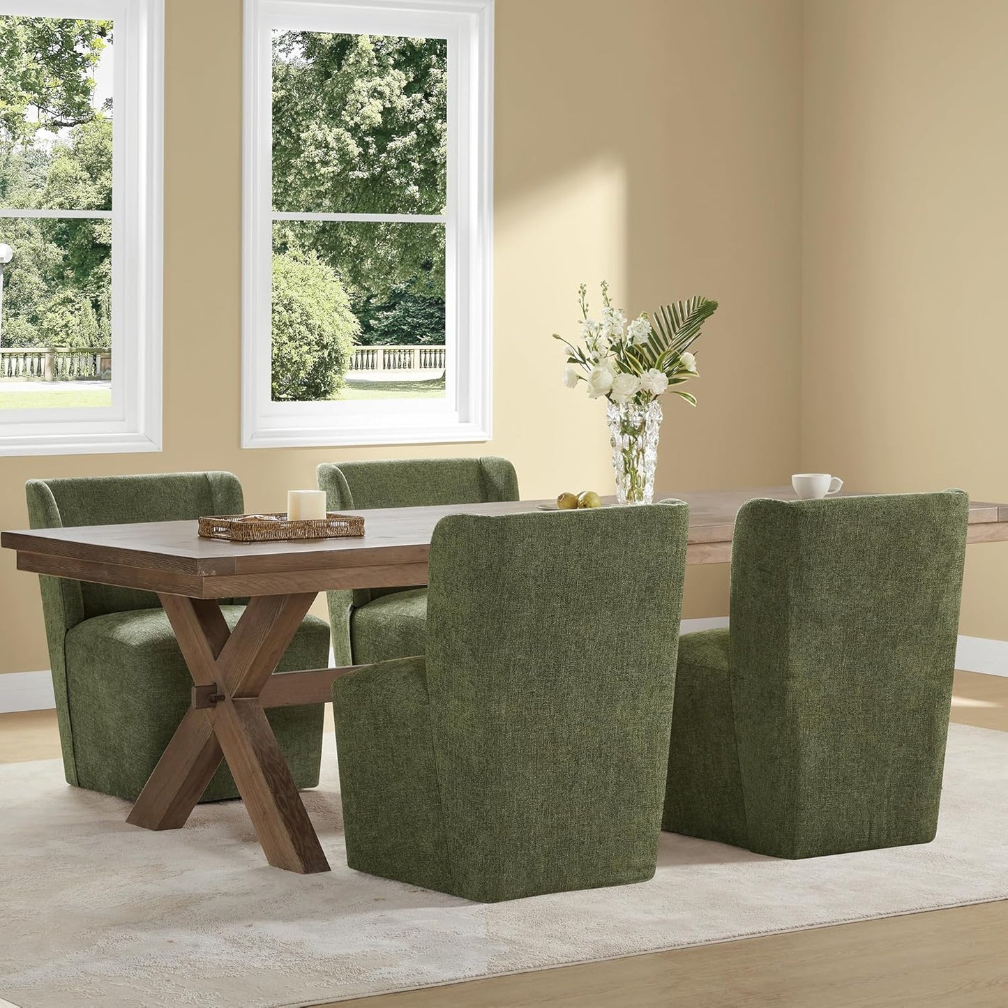 Dining Chairs with Casters Require Assembly Upholstered Wingback Single Sofa Armless Deskchair for Bedroom Waiting Room Kitchen Diningroom