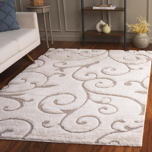 SAFAVIEH Florida Shag Collection Area Rug - 5'3" x 7'6", Cream & Beige, Scroll Design, Non-Shedding & Easy Care, 1.2-inch Thick Ideal for High Traffic Areas in Living Room, Bedroom (SG455-1113)