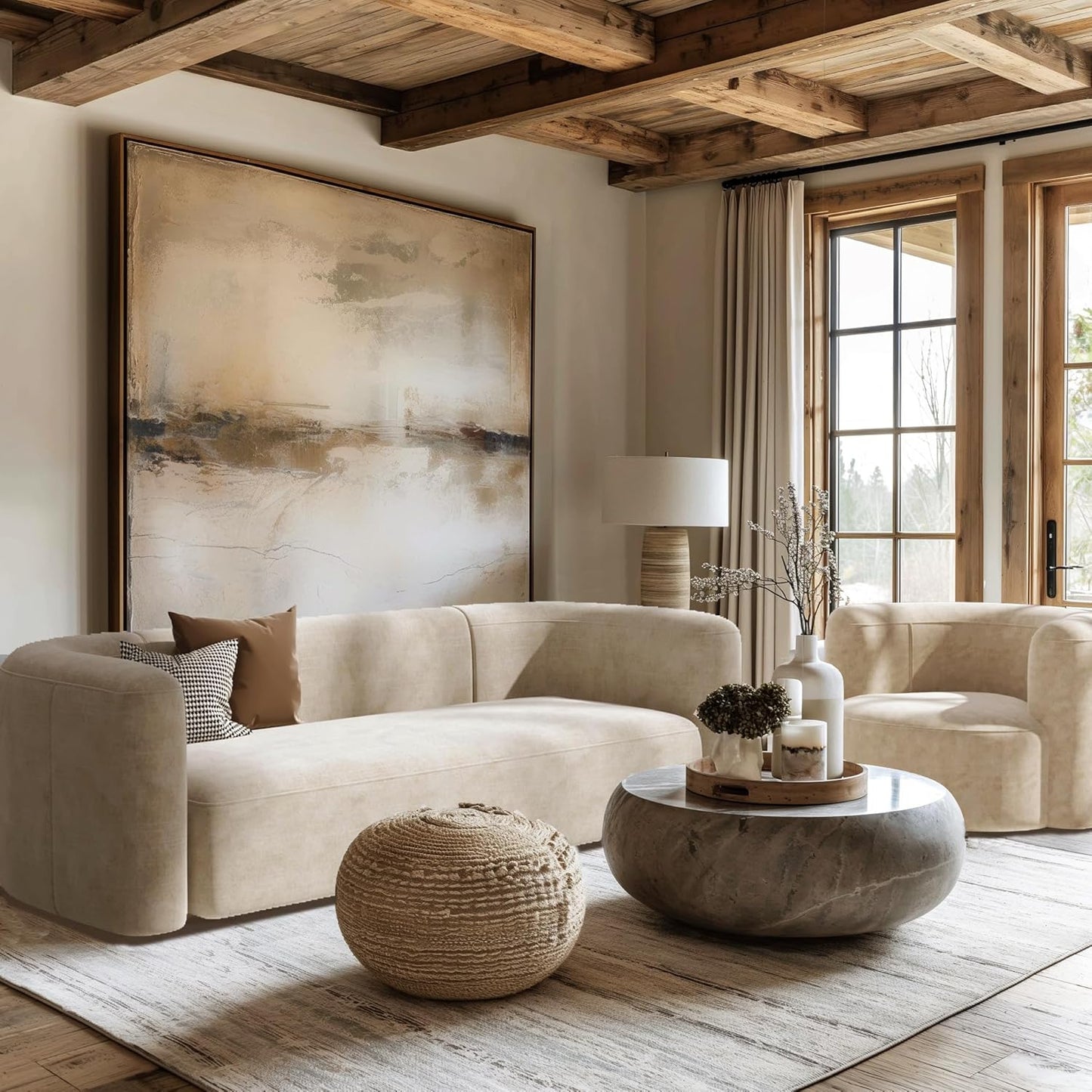 Acanva Luxury Modern Tight Curved Back Velvet Sofa, Minimalist Style Comfy Couch for Living Room Apartment, 3 Seater, Cream