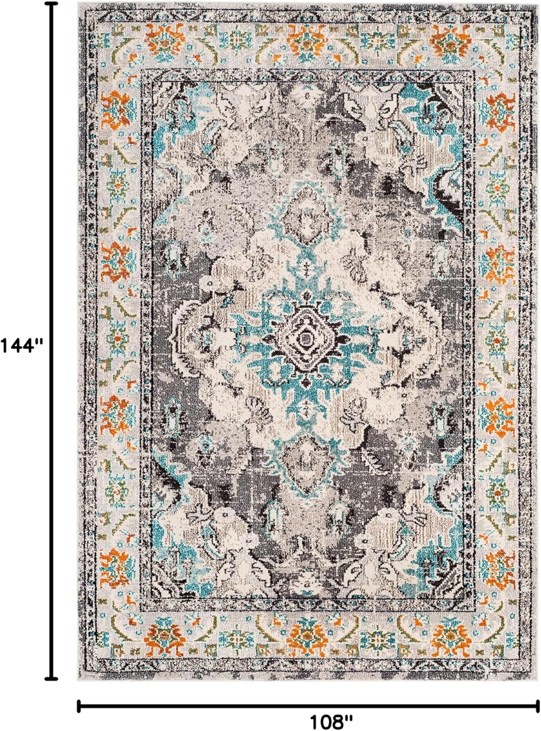 SAFAVIEH Monaco Collection Area Rug - 9' x 12', Grey & Light Blue, Boho Chic Medallion Distressed Design, Non-Shedding & Easy Care, Ideal for High Traffic Areas in Living Room, Bedroom (MNC243G)
