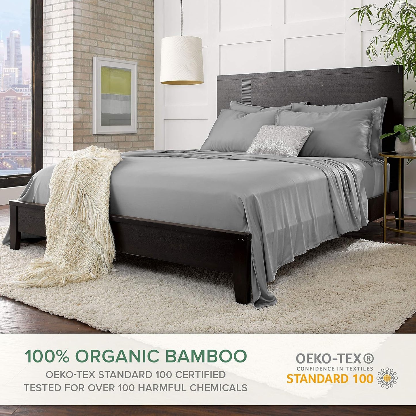 Split King Sheets by Pure Bamboo, Genuine 100% Organic Viscose Derived from Bamboo Bed Sheet Set, Soft & Cooling, Double Stitching *Not for Split Top (Split King, Stone Grey)