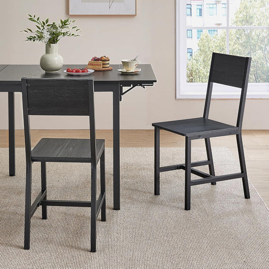 VASAGLE Dining Chair Set of 2, Rustic Wood Chairs with Metal Steel Frame, Easy to Assemble, Comfortable Seat, Modern Farmhouse Chair for Kitchen, Bedroom, Living Room, Charcoal Black and Ink Black