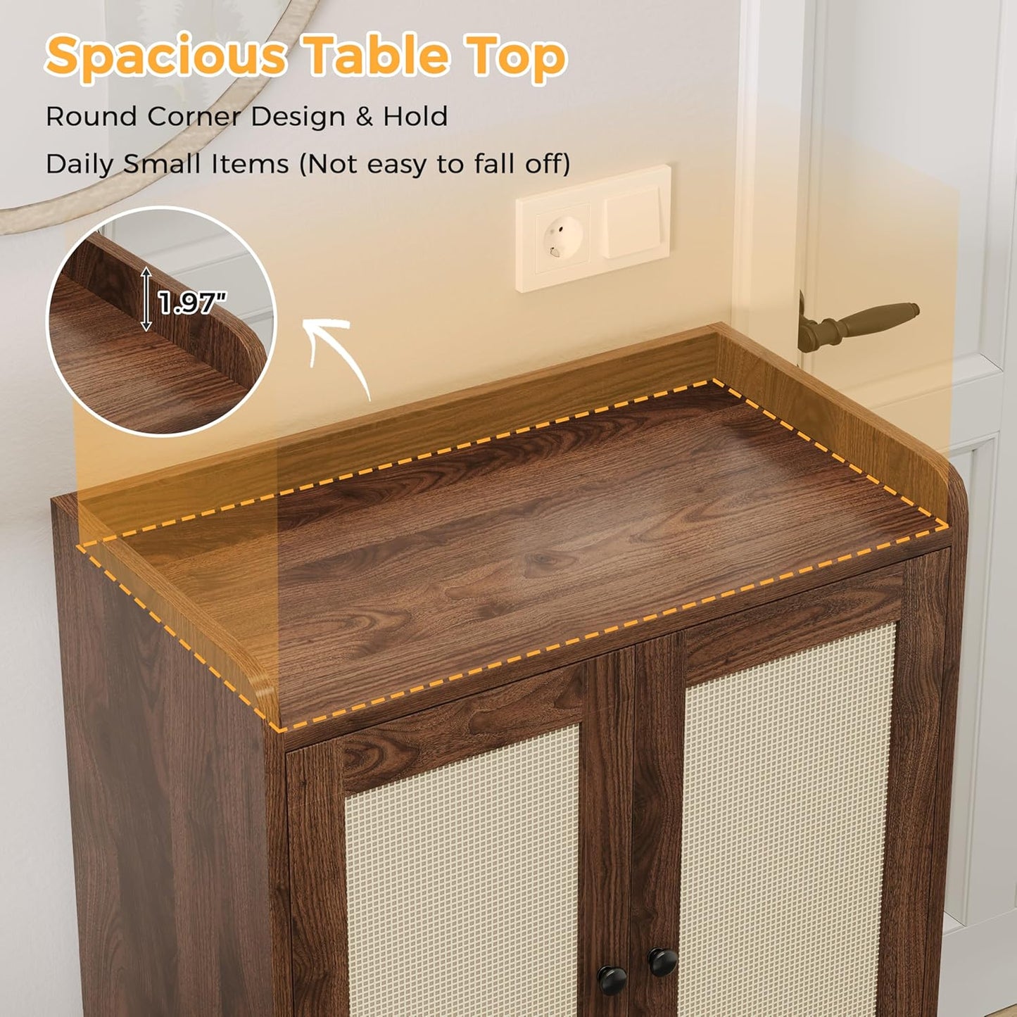 Rattan Shoe Cabinet Storage for Entryway, Shoe Cabinet with Adjustable Shelves for Entryway, 5-Tier, 20 Pair Shoe Rack Storage for Hallway, Closet, Living Room, Brown