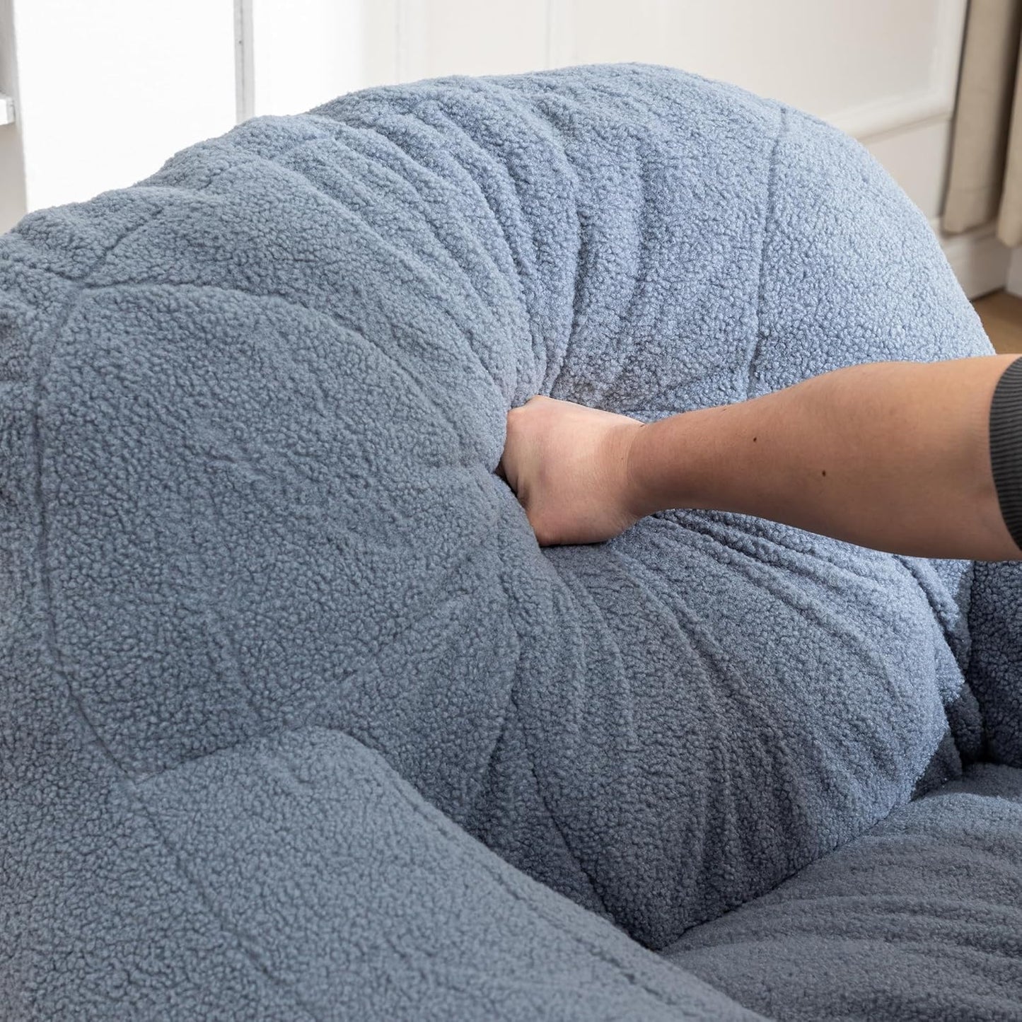Furniliving Bean Bag Chair, Giant Bean Bag Chair Stuffed Floor Sofa for Adults Comfy Bean Bag Sofa with Back Support, Oversized Bean Bag Couch for Living Room Bedroom Dorm Office, Teddy, Light Blue
