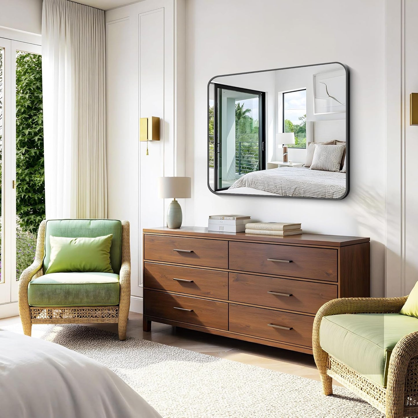 KOCUUY Black Rectangle Mirror, 36"x40" Vanity Mirror for Over Sink, Large Metal Framed Mirror with Rounded Corner for Bathroom Living Room Bedroom Dining Room, Hang Horizontal/Vertical